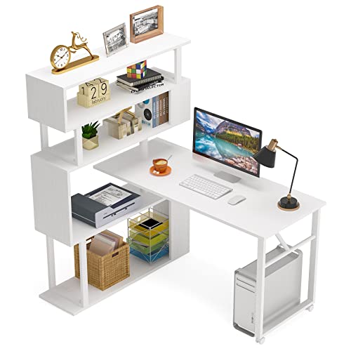 Tribesigns Rotating Computer Desk with 5 Shelves Bookshelf