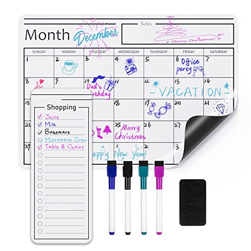 Magnetic Dry Erase Whiteboard Calendar, 12" x 17", Includes 4 Markers And Eraser